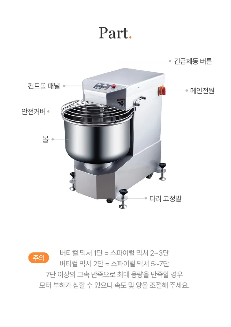 HX20 Part 구성 — 긴급제동 버튼, 컨트롤 패널, 메인전원, 안전커버, 볼, 다리 고정발